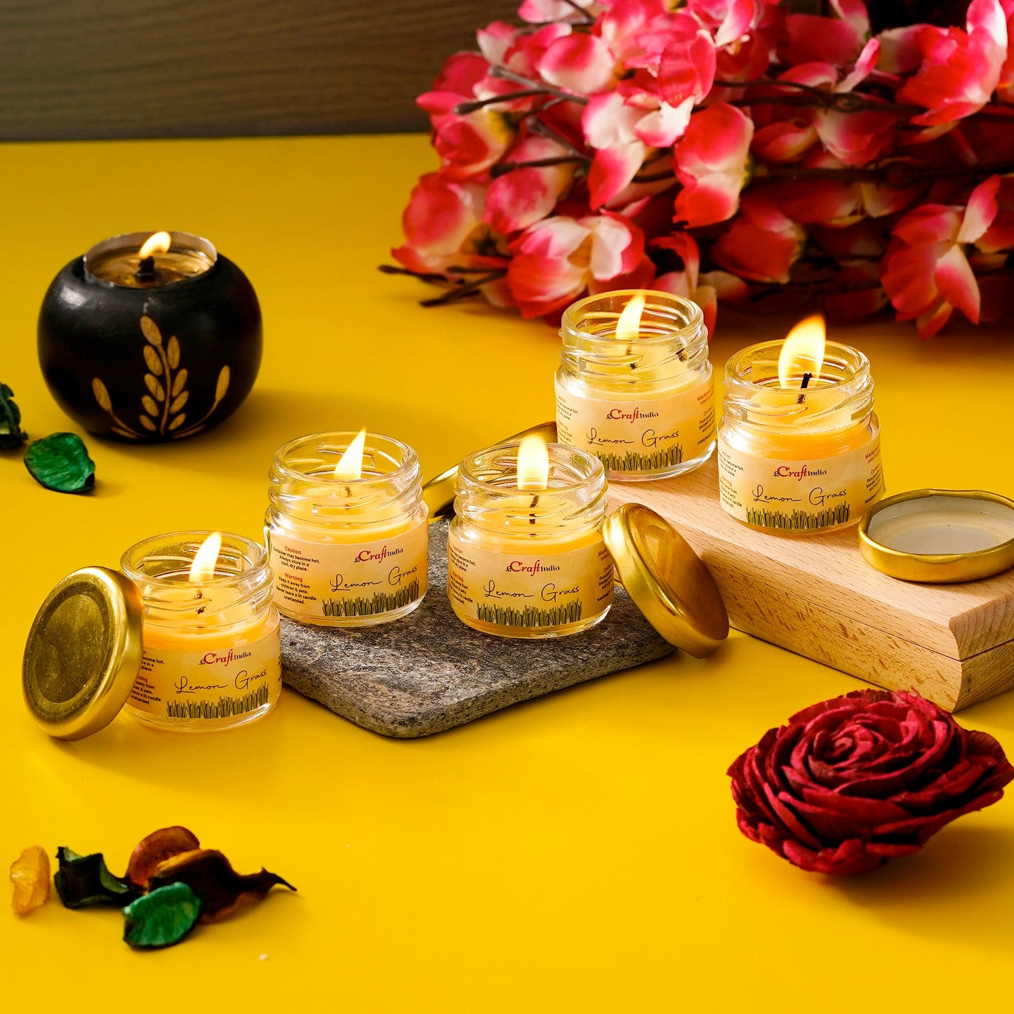 Set of 5 Lemon Grass Scented Minijar Candle